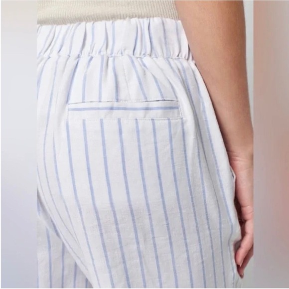 NWT Faherty Malibu Linen Blend Pants Pier Stripe Blue Size XS High Rise Coastal - Picture 2 of 8